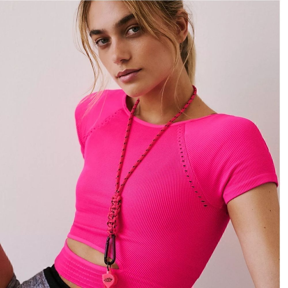 Free People, Cut it out short sleeve tank, Extra Large, Hot Pink